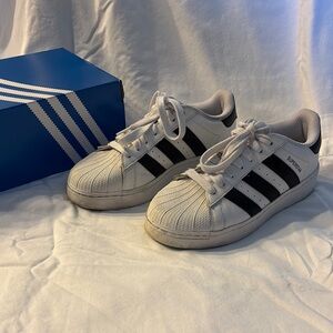 Adidas White and Black low platform Superstar Sneakers with Shell Toe